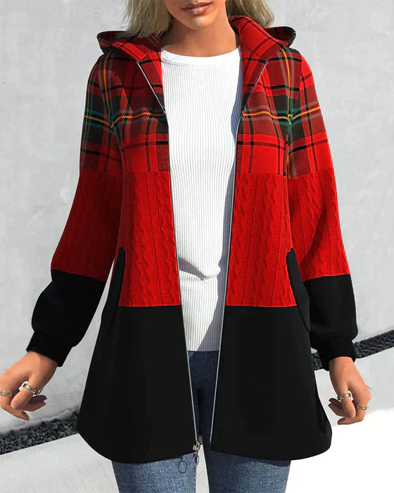 Laural | Modieuze Geruite Hoodie Jas