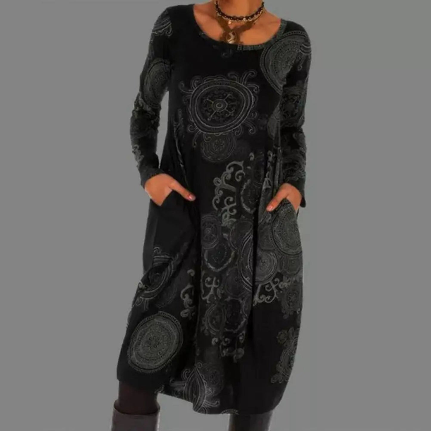 Arnoudina | Dames Midi-Jurk | Lange Mouwen Boho