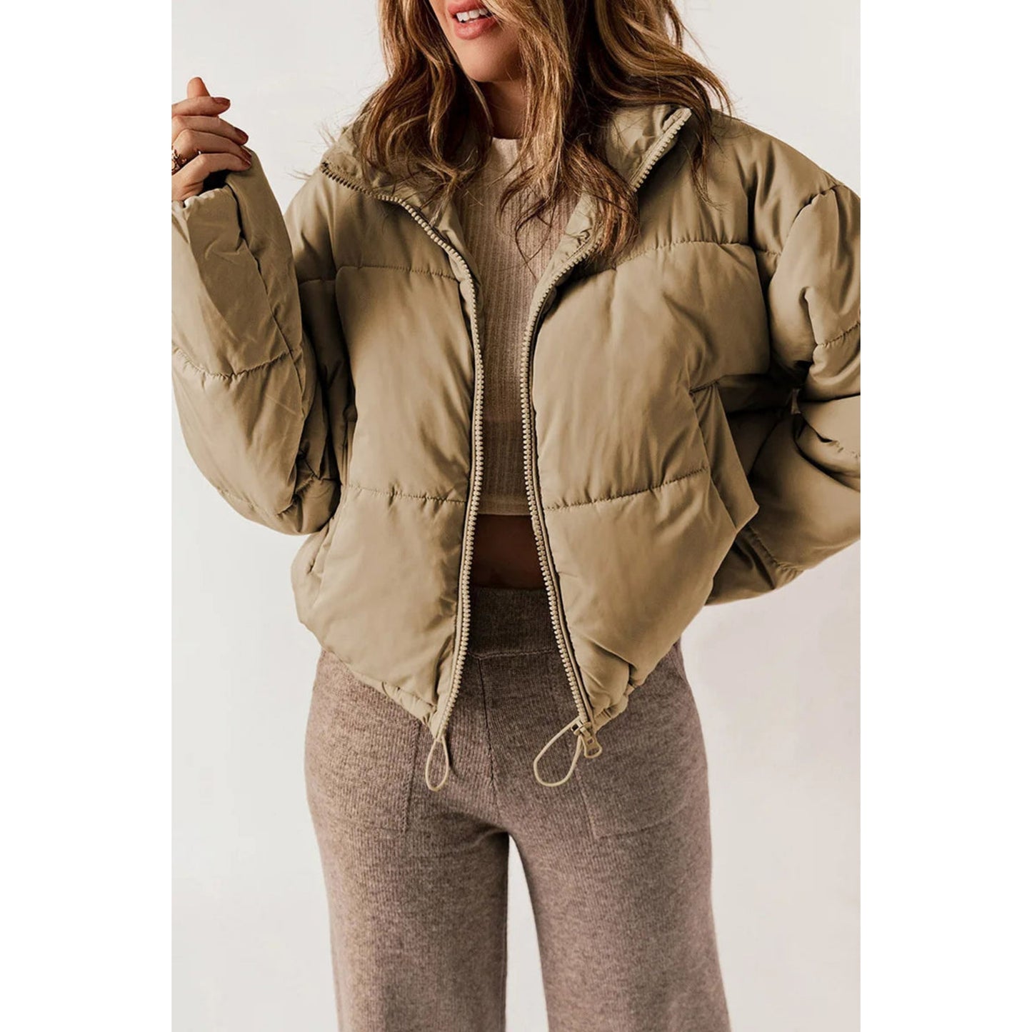 Everliese | Dames Puffer Jas | Cropped Zip Design