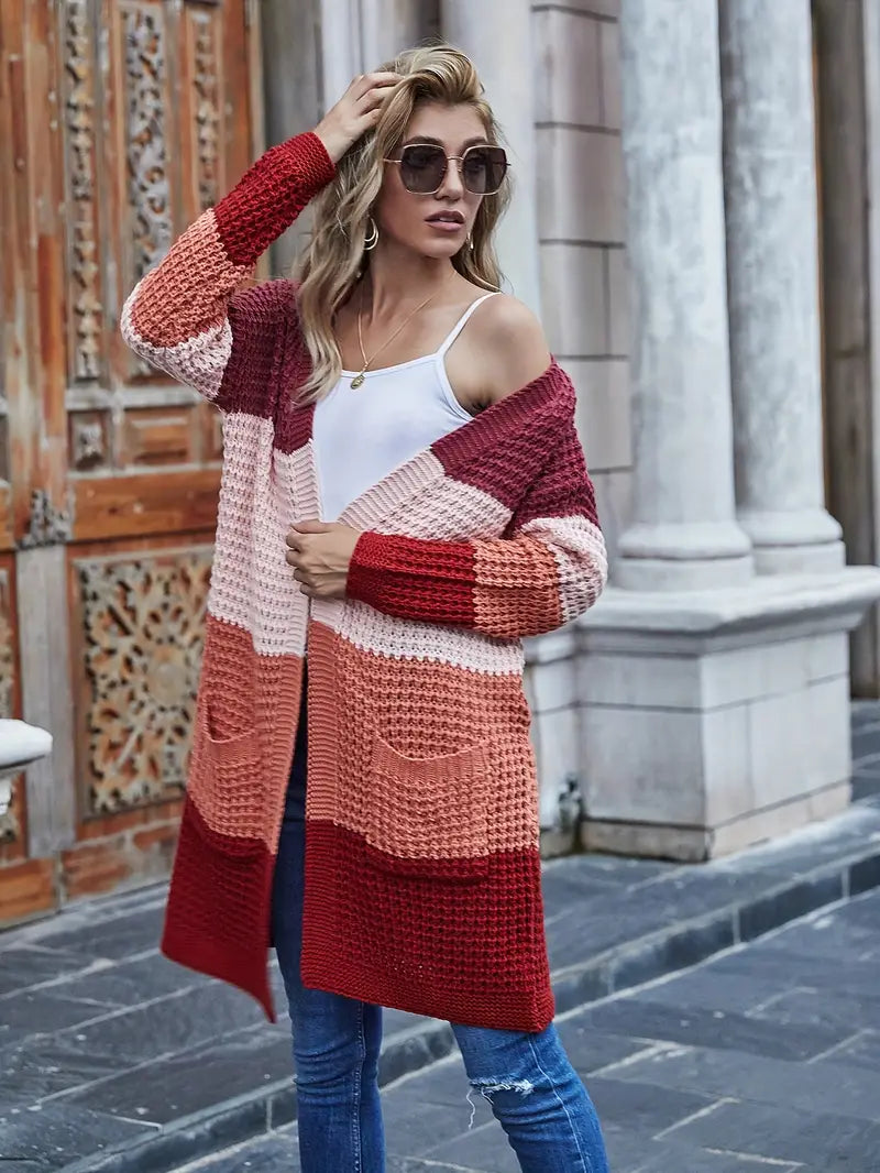 Nena | Lange Kleurblok Cardigan Dames