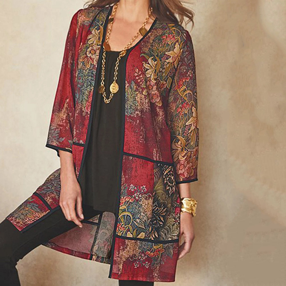 Dames Tuniek Blouse – Relaxed Fit – Sheer Ademend – 3/4 Mouw – Printdesign