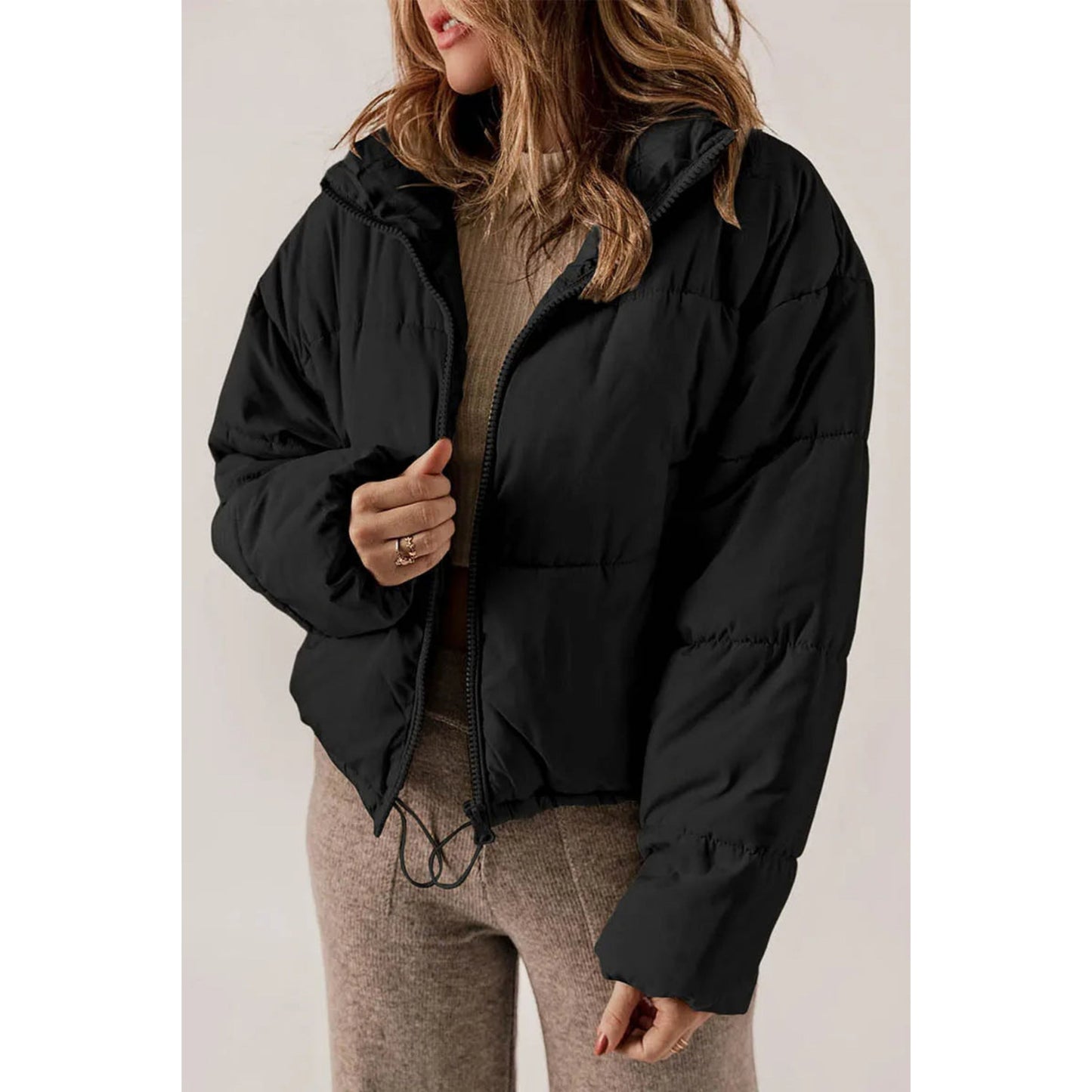 Everliese | Dames Puffer Jas | Cropped Zip Design