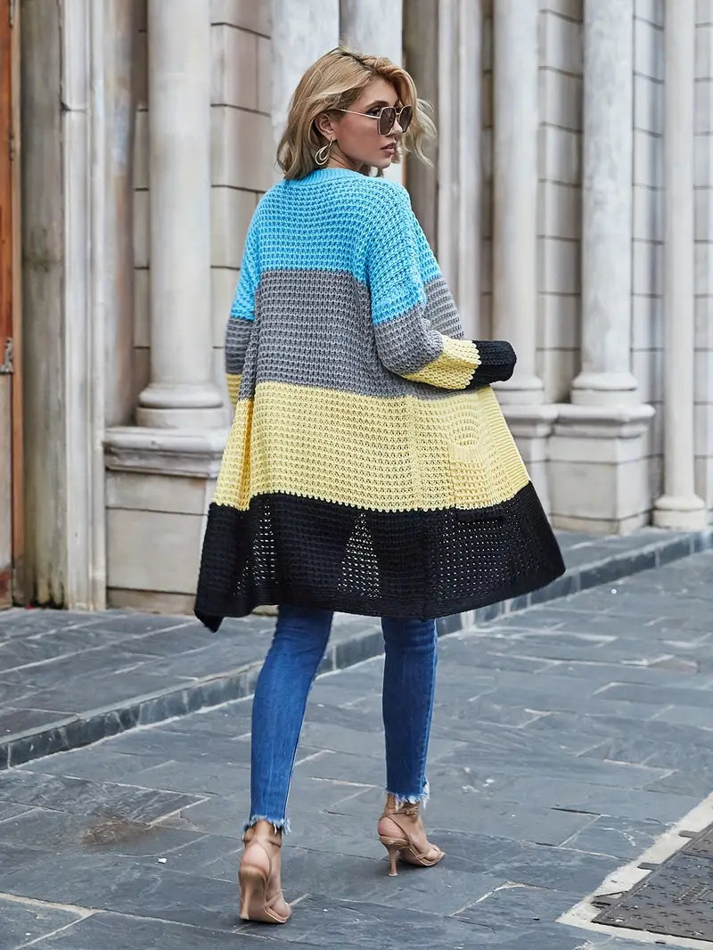 Nena | Lange Kleurblok Cardigan Dames
