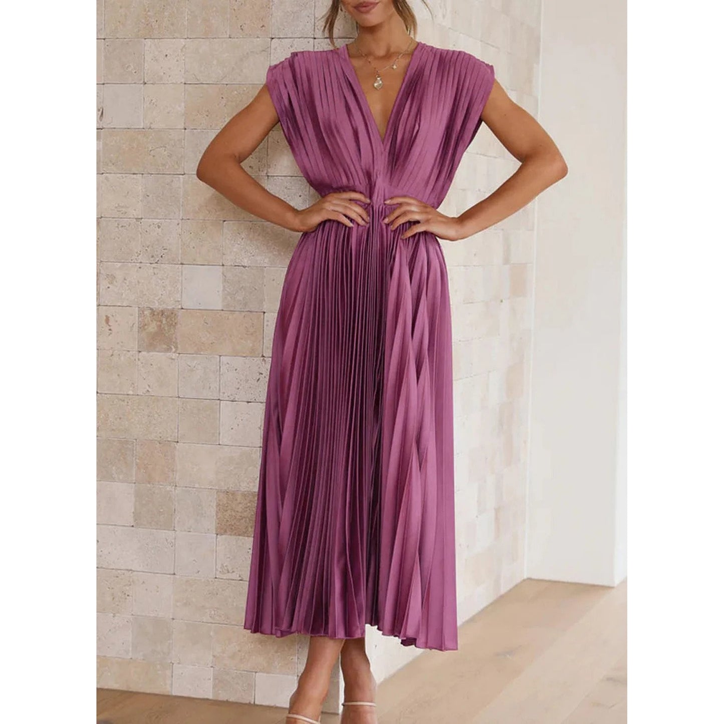 Brechtijna | Dames Maxi Jurk | Geplooide V-Hals