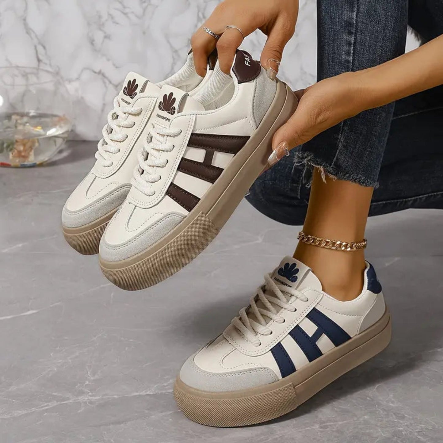 Barenda | Dames Sneakers | Platform Vetersluiting