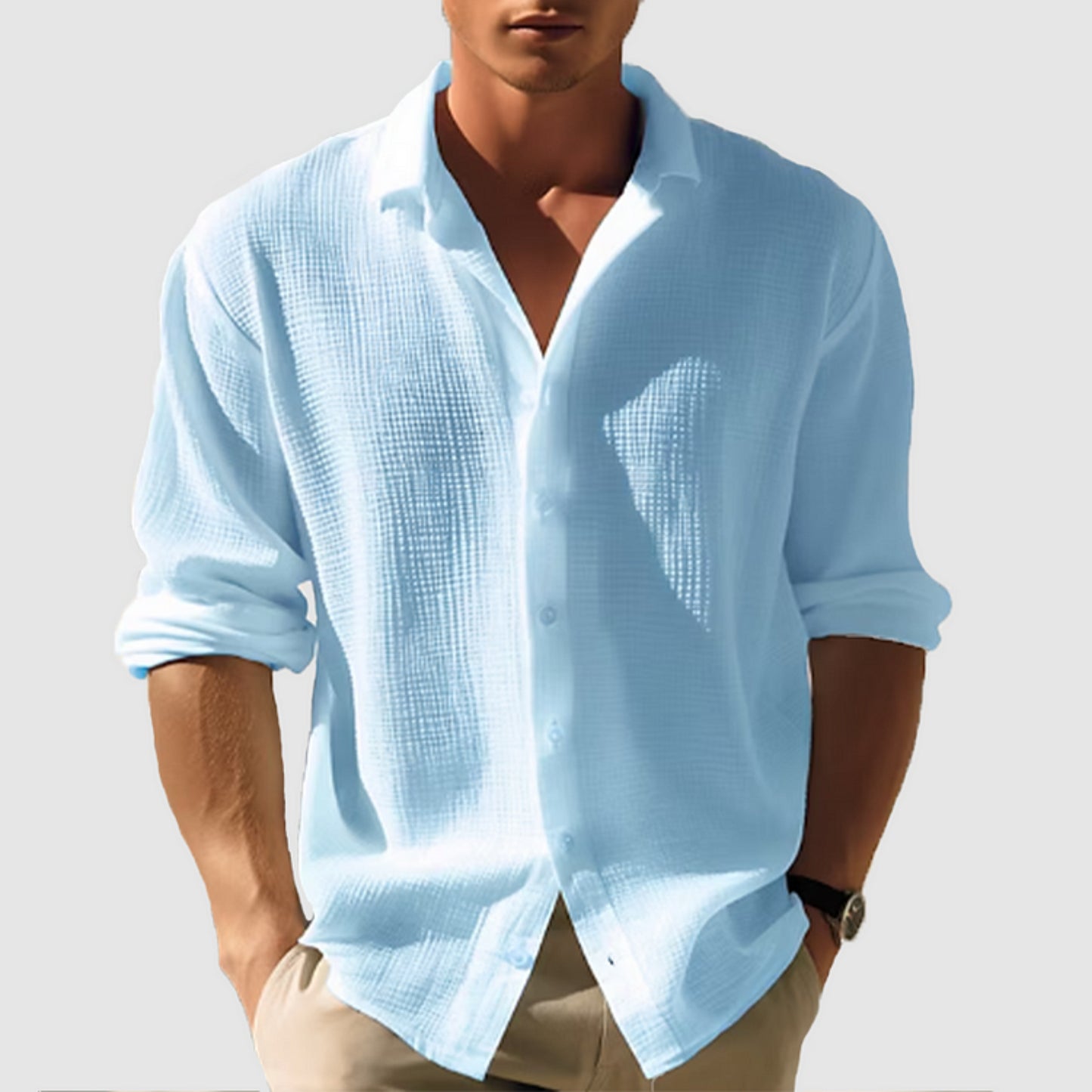 Heren Longsleeve Shirt | Effen | Knoopsluiting