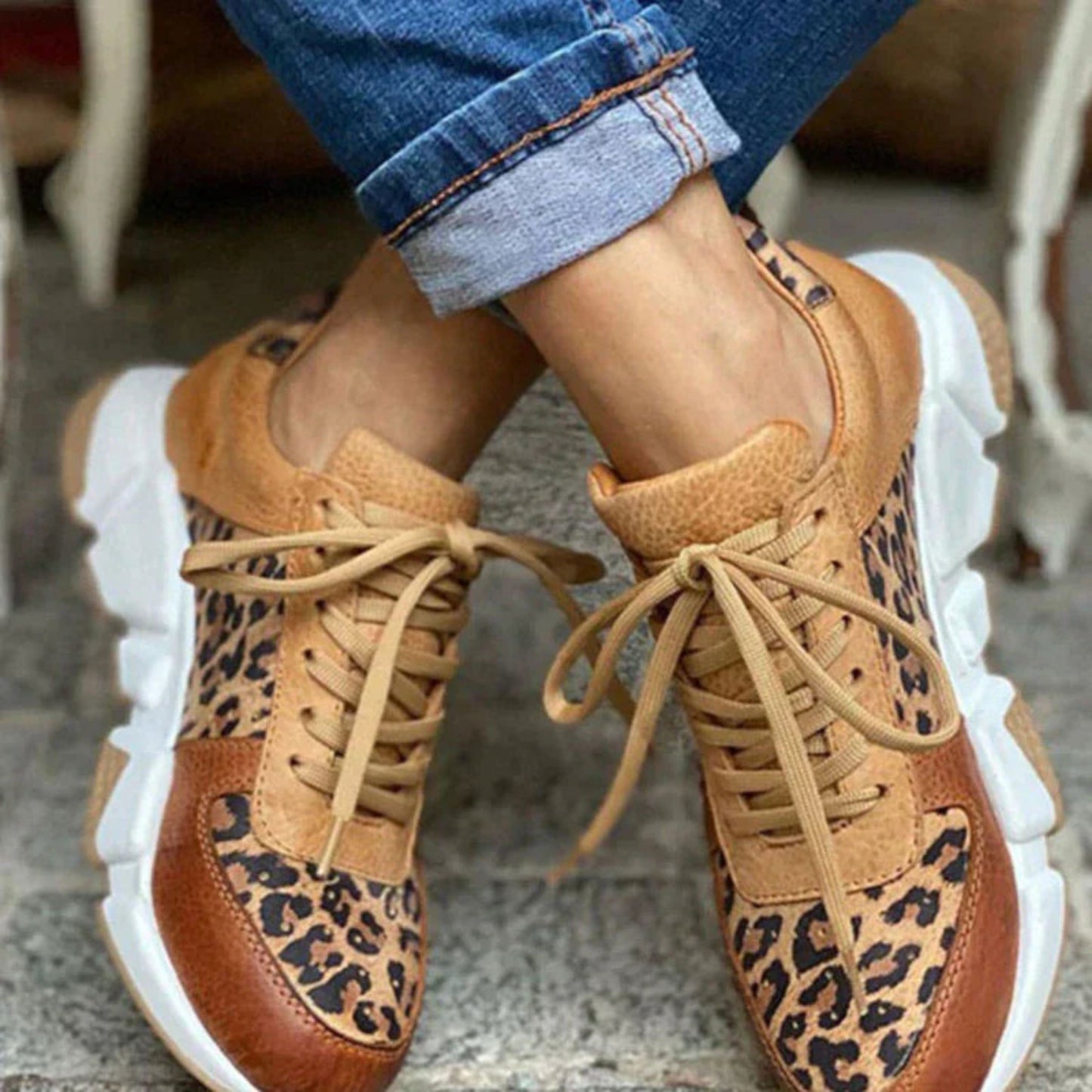 Auberdina | Dames Luipaardprint Sneakers | Chunky Zool