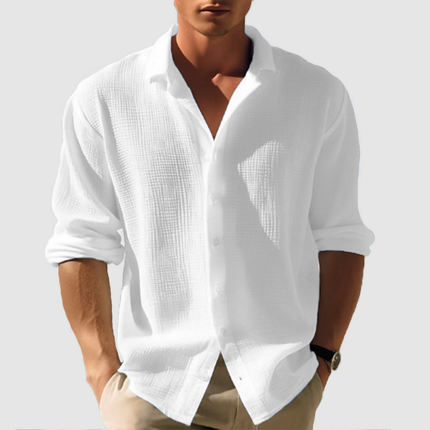 Heren Longsleeve Shirt | Effen | Knoopsluiting