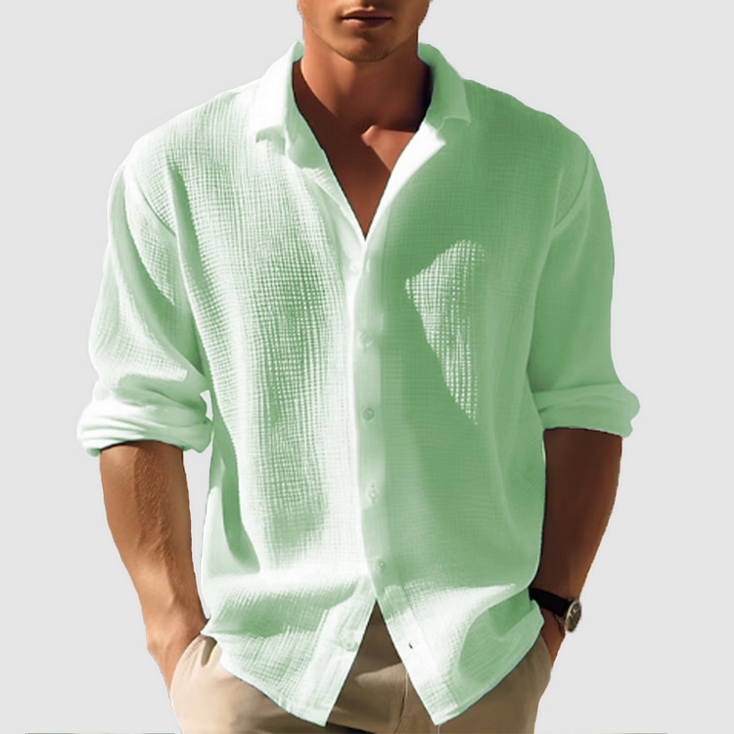Heren Longsleeve Shirt | Effen | Knoopsluiting