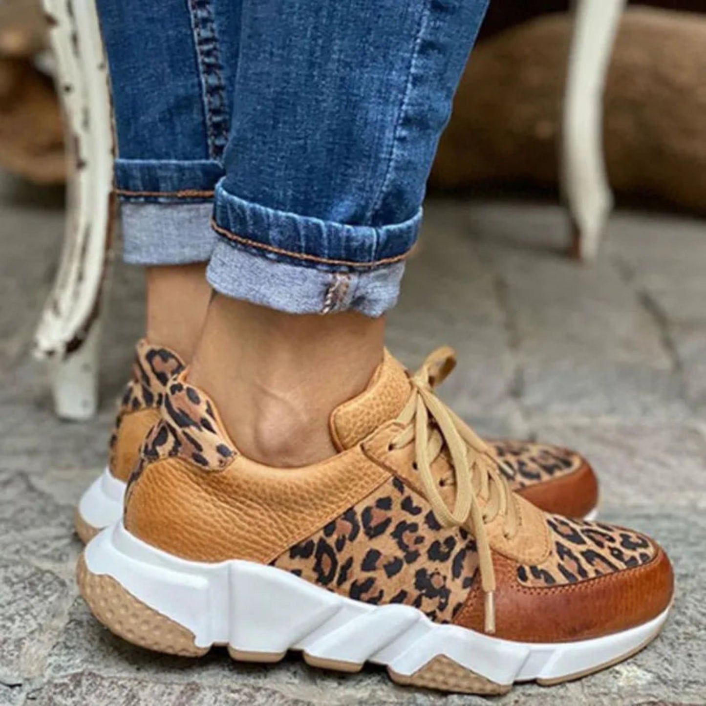 Auberdina | Dames Luipaardprint Sneakers | Chunky Zool