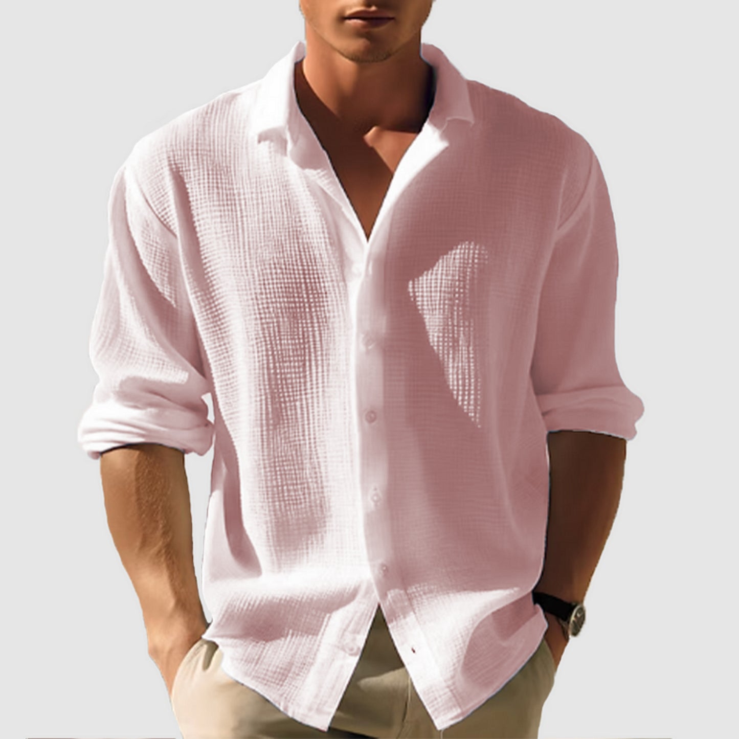 Heren Longsleeve Shirt | Effen | Knoopsluiting