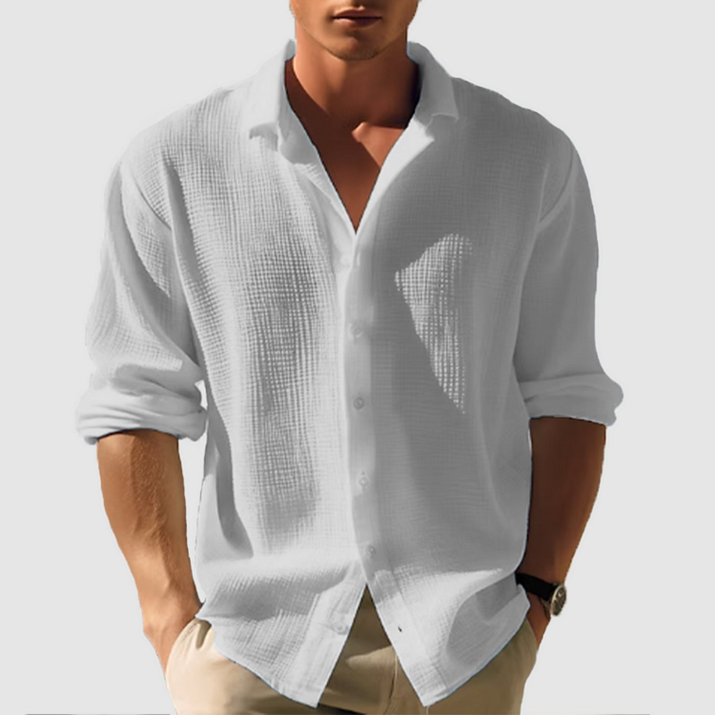 Heren Longsleeve Shirt | Effen | Knoopsluiting