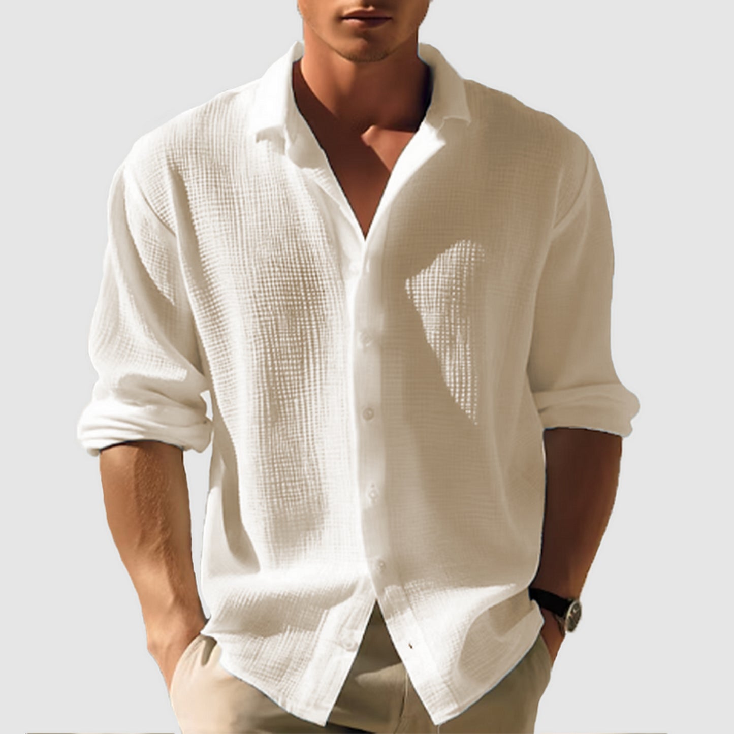 Heren Longsleeve Shirt | Effen | Knoopsluiting