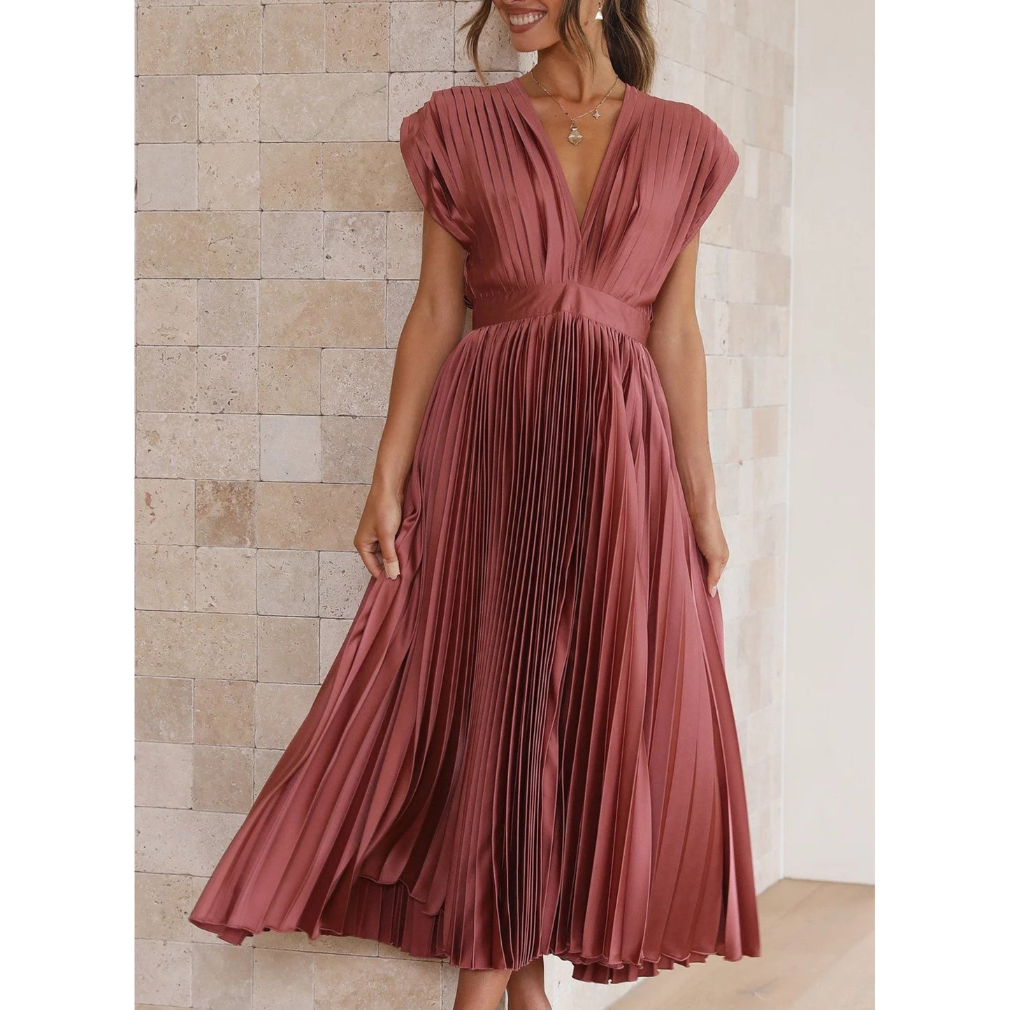 Brechtijna | Dames Maxi Jurk | Geplooide V-Hals