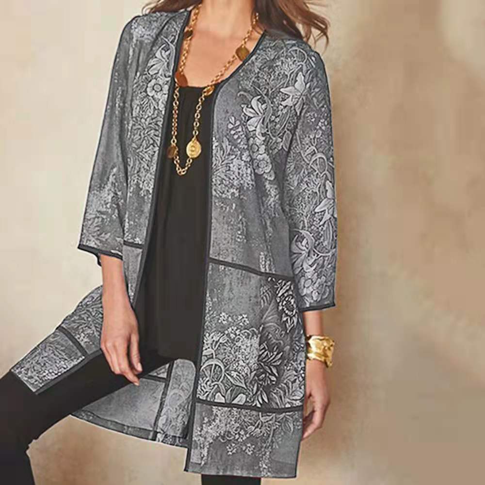 Dames Tuniek Blouse – Relaxed Fit – Sheer Ademend – 3/4 Mouw – Printdesign