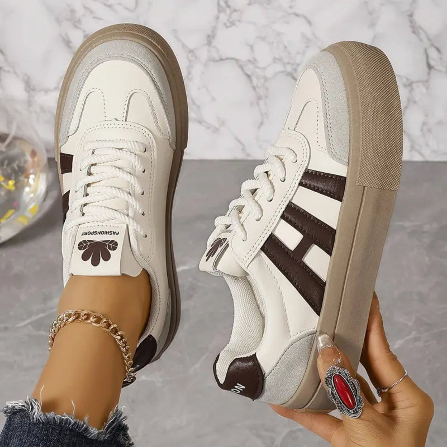 Barenda | Dames Sneakers | Platform Vetersluiting