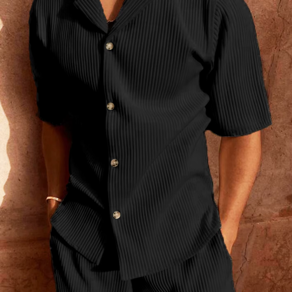 Heren Set Shirt en Broek – Relaxed Fit – Ademend Materiaal – Gestreept Ontwerp