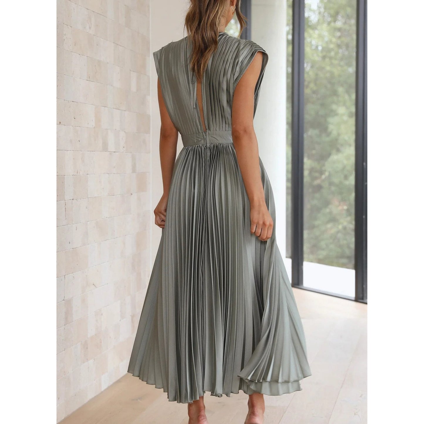 Brechtijna | Dames Maxi Jurk | Geplooide V-Hals
