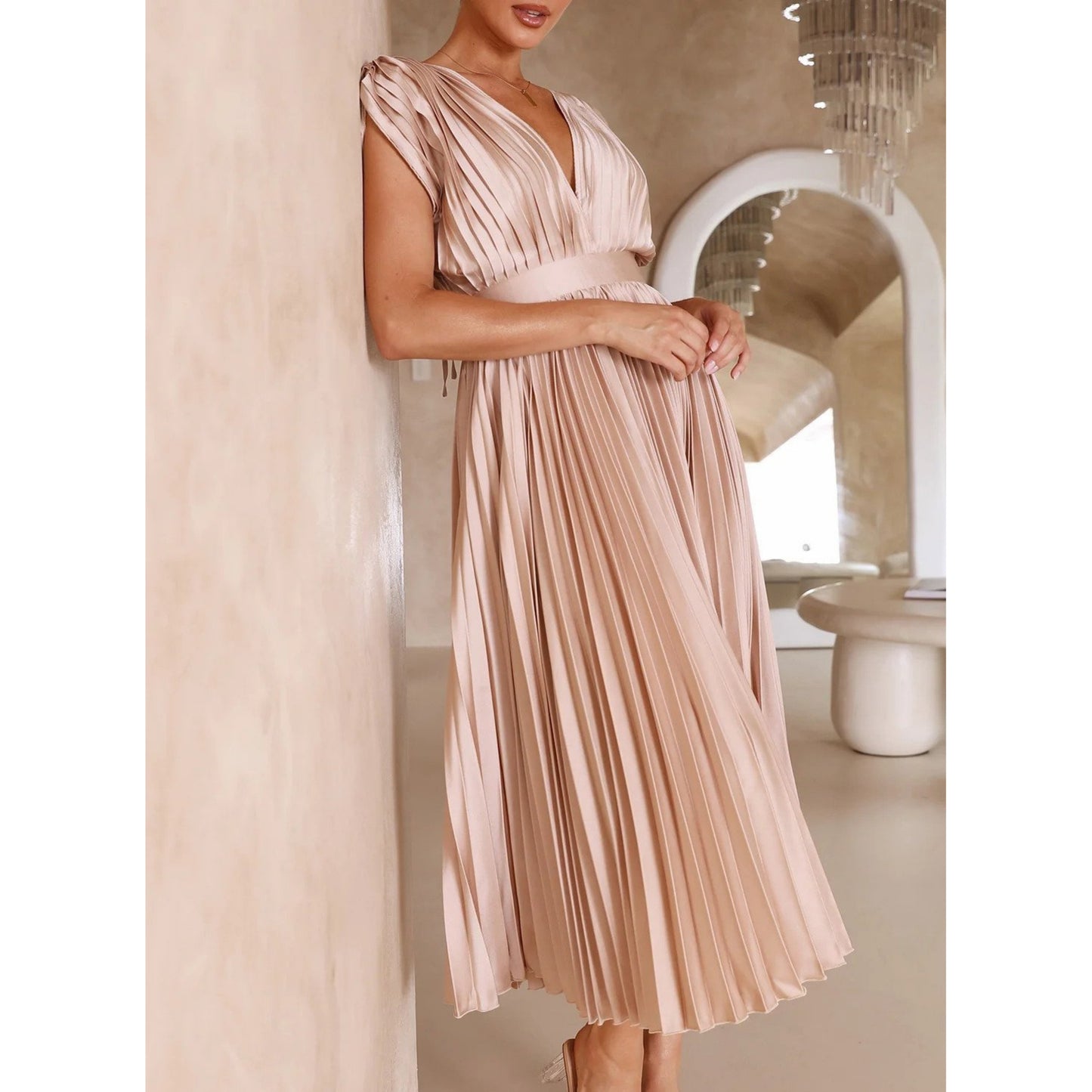 Brechtijna | Dames Maxi Jurk | Geplooide V-Hals