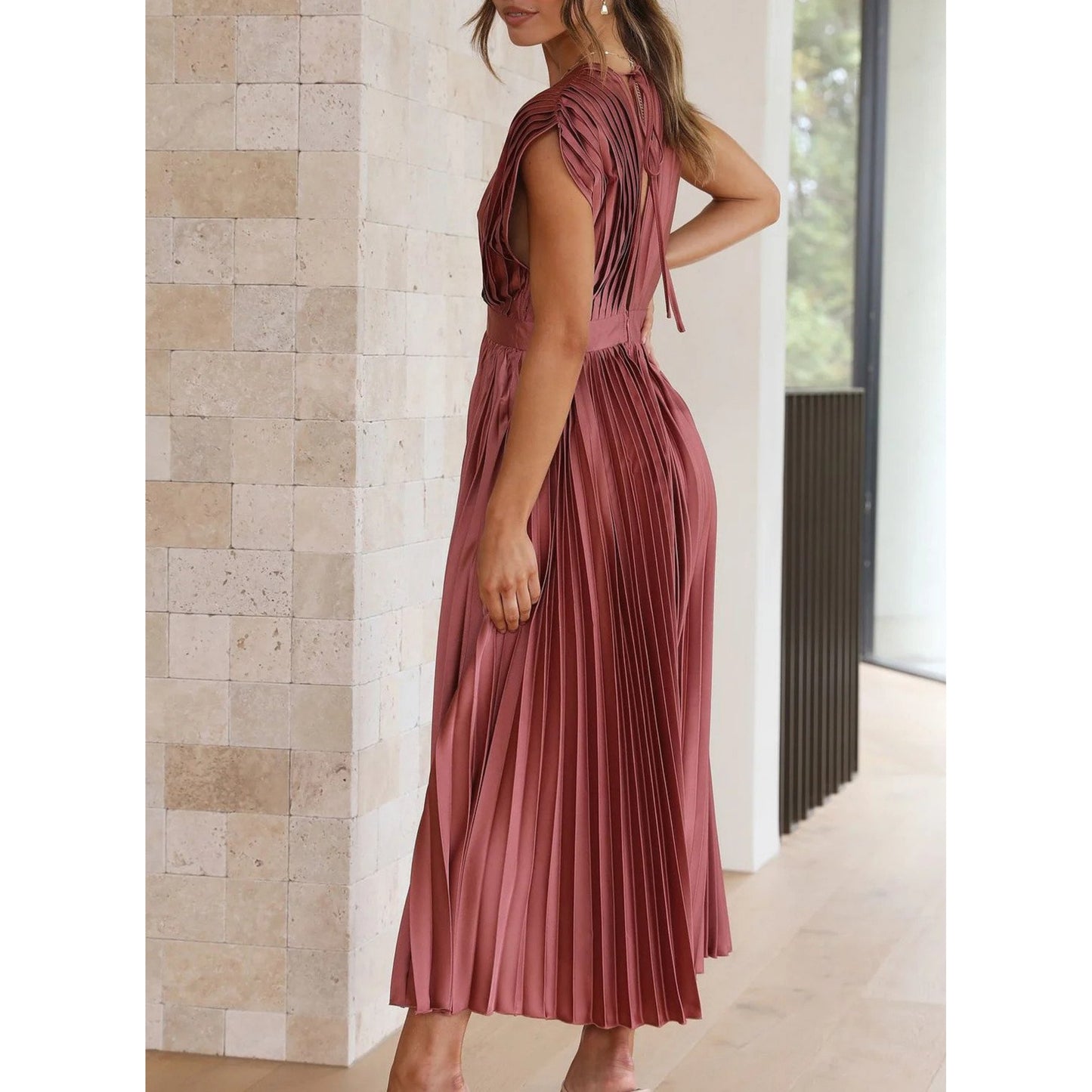 Brechtijna | Dames Maxi Jurk | Geplooide V-Hals
