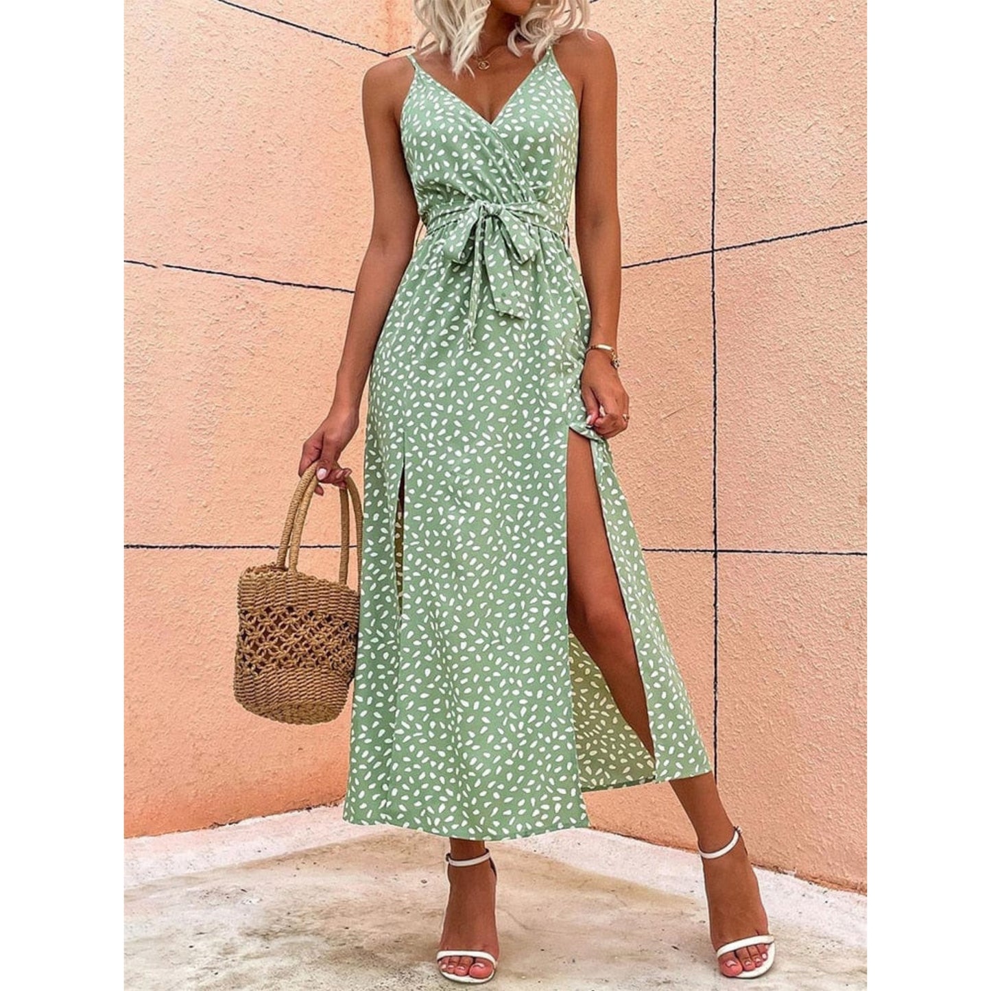 Dames Boho Stippen Midi Jurk | V-Hals