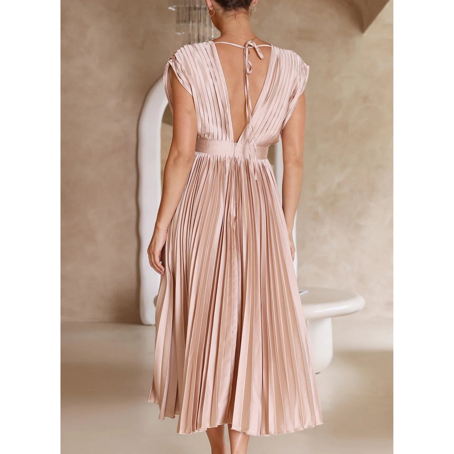 Brechtijna | Dames Maxi Jurk | Geplooide V-Hals