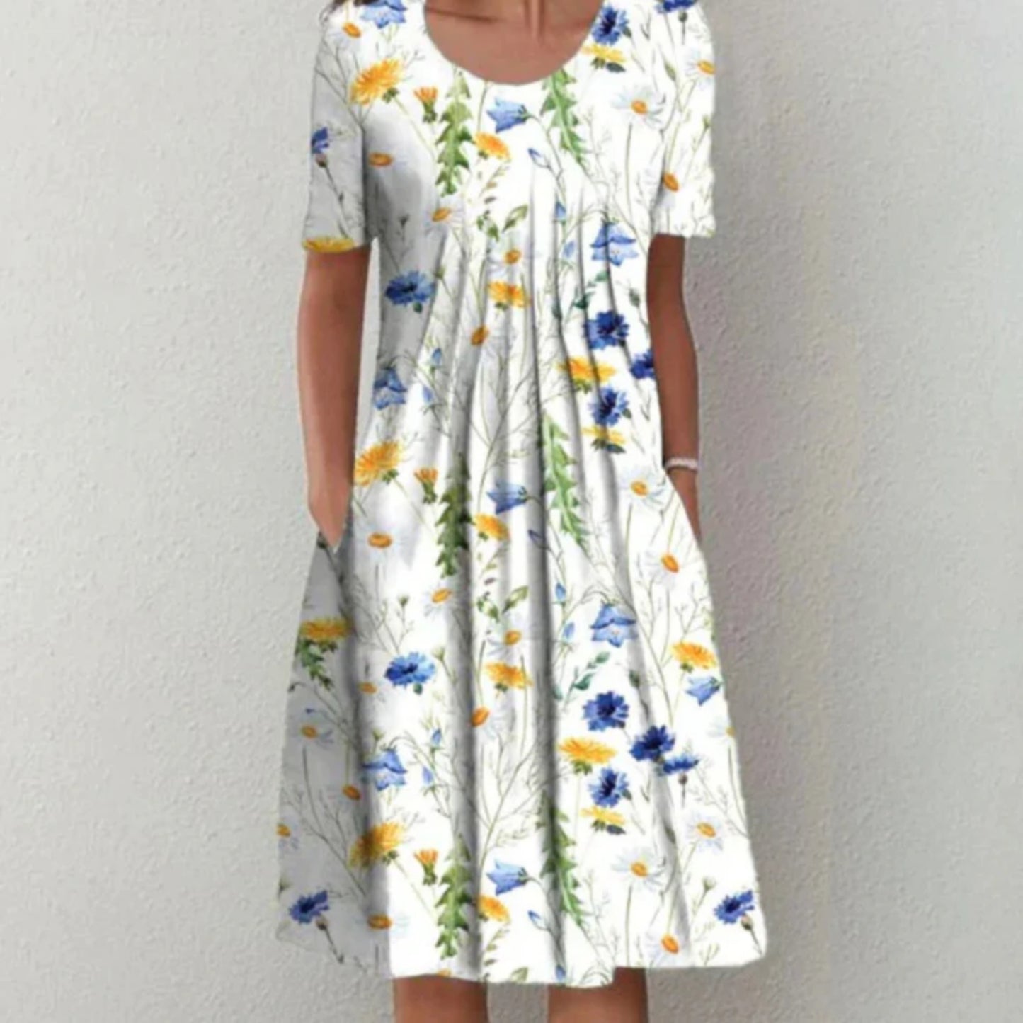 Dames Midi Bloemen Zomer Jurk | Korte Mouw