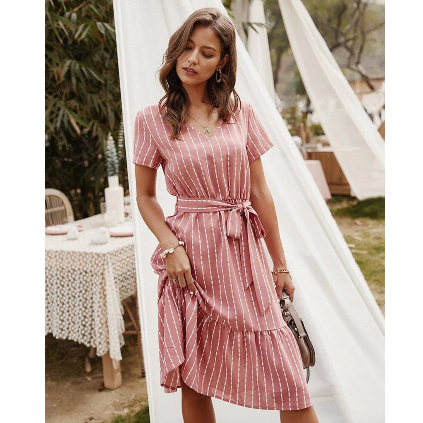 Dames Bohemian Midi Jurk | Korte Mouwen