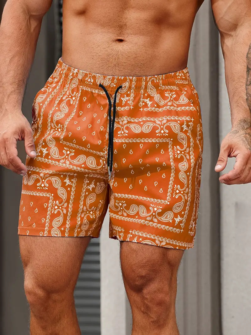 Heren Zwemshort – Sneldrogende Stof – Relaxte Pasvorm – Bandana Print – Mid-Lengte