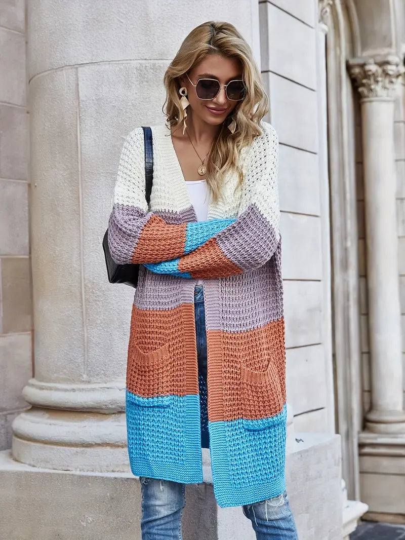 Nena | Lange Kleurblok Cardigan Dames
