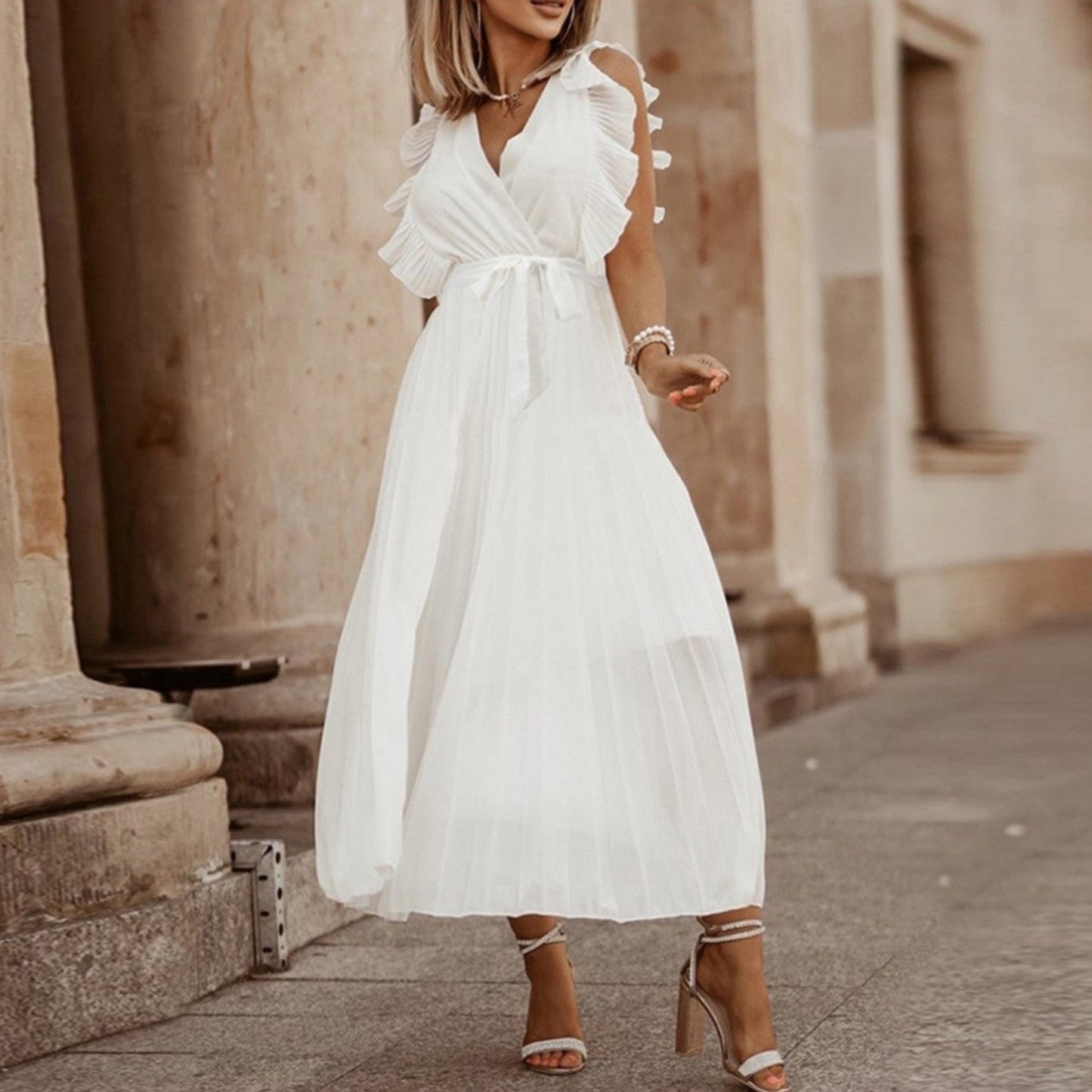 Charilind | Dames Maxi Jurk | Geplooide Ruffle Design
