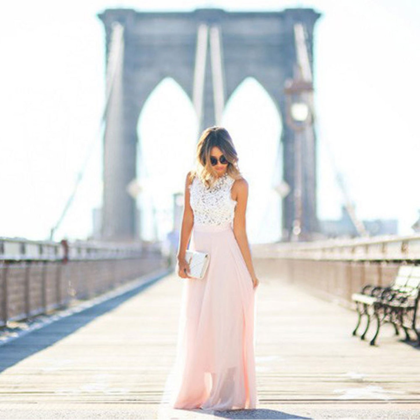 Ancelisa | Dames Maxi Jurk | Kant Top