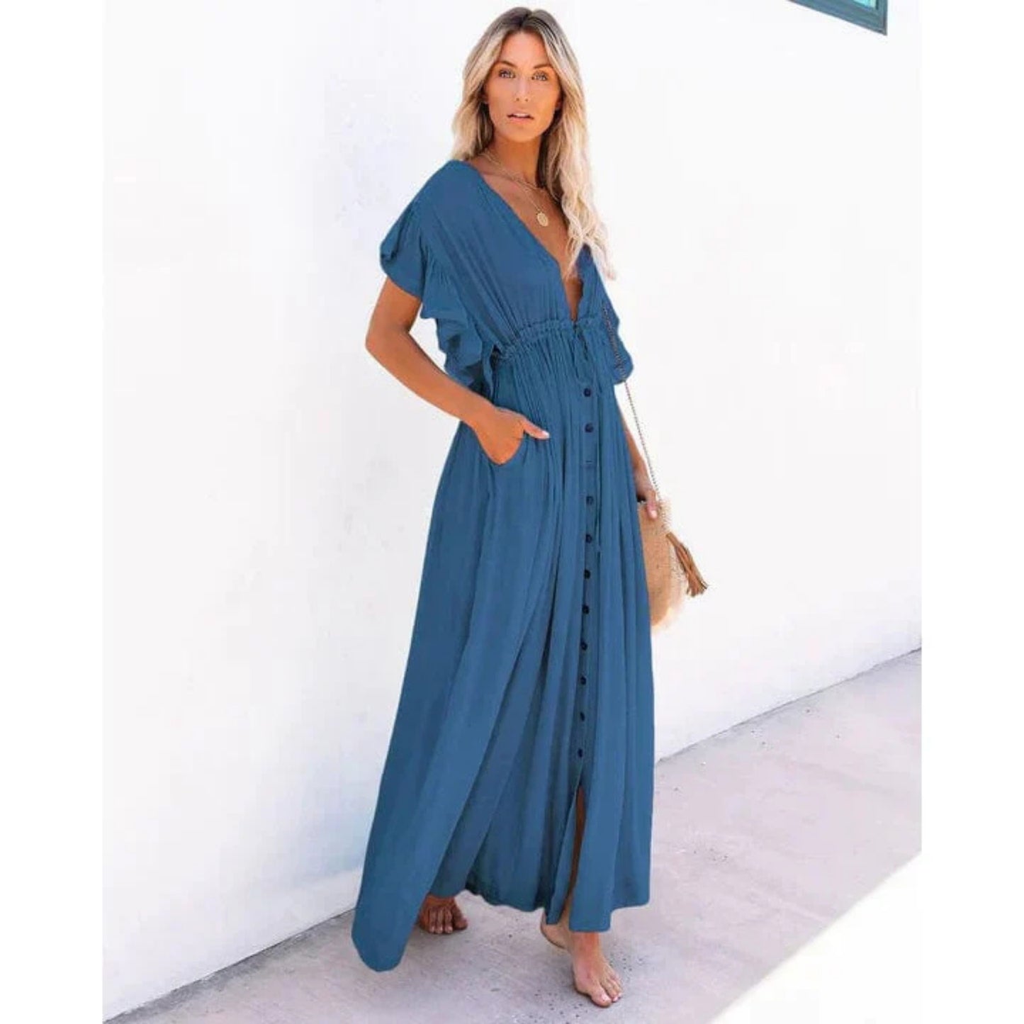 Dames Ibiza Maxi Strandjurk | Korte Mouwen