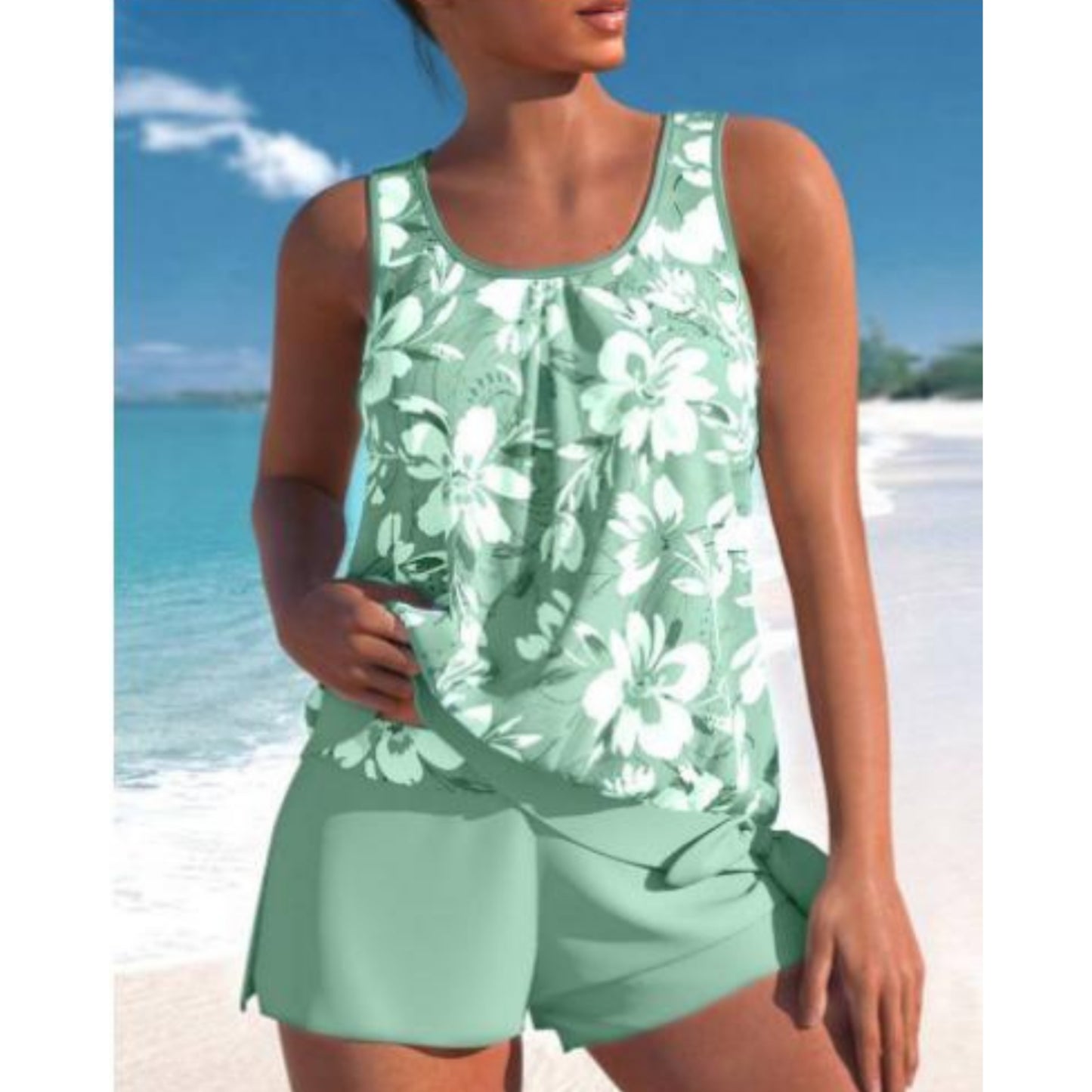 Dames Bloemenprint Tankini Set | Tweekleurig