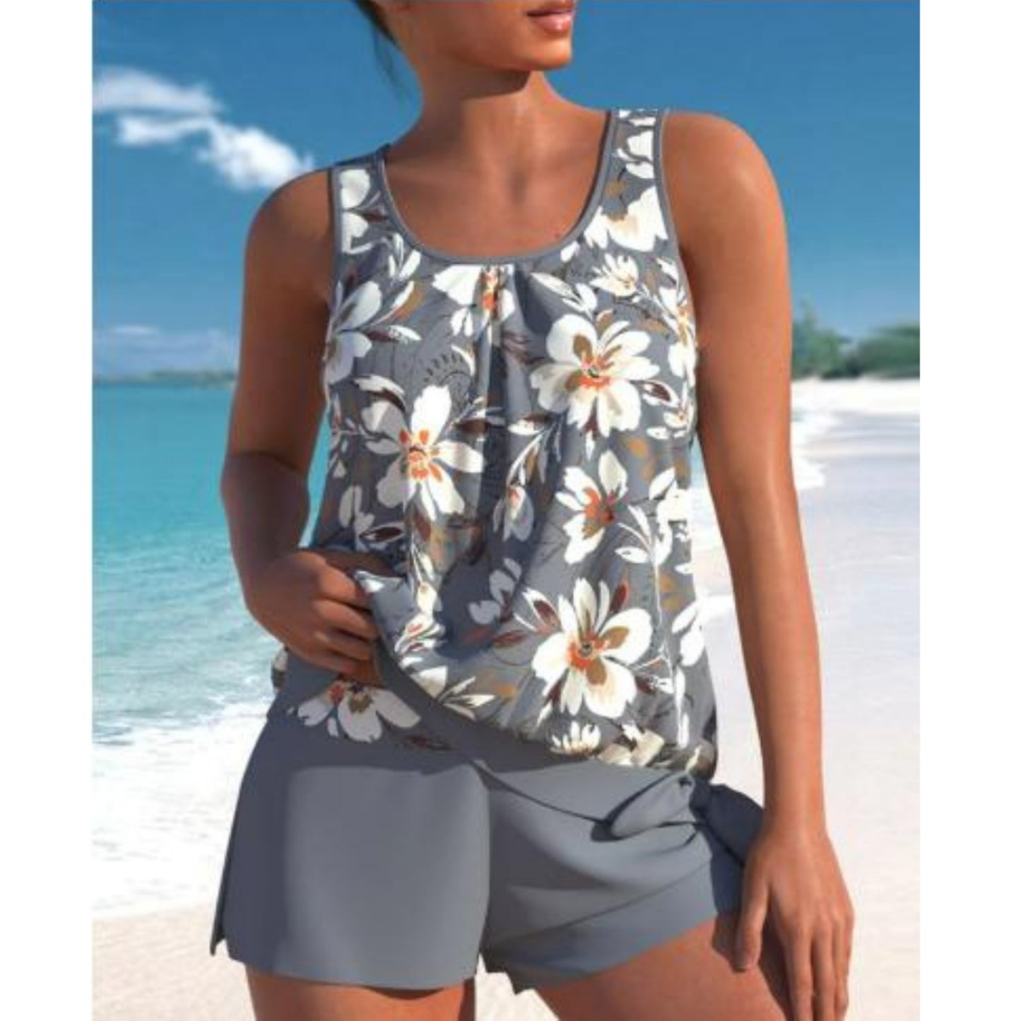 Dames Bloemenprint Tankini Set | Tweekleurig