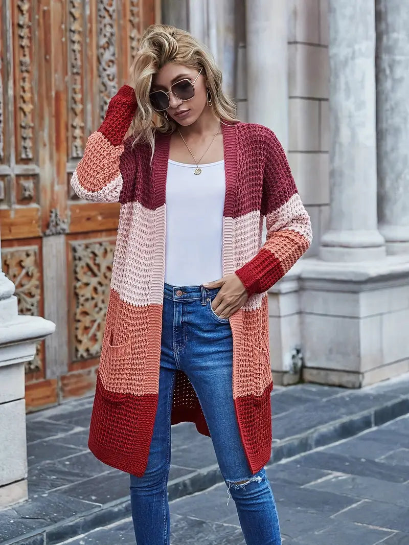 Nena | Lange Kleurblok Cardigan Dames