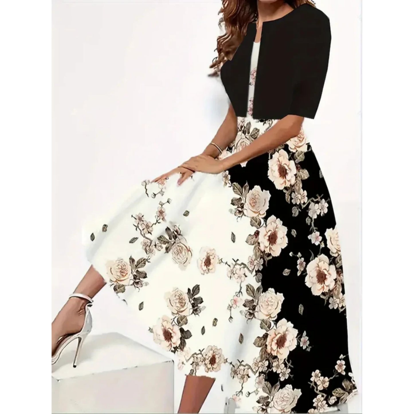 Dames Midi Bruiloft Gast Jurk met Blazer | Bloemendessin