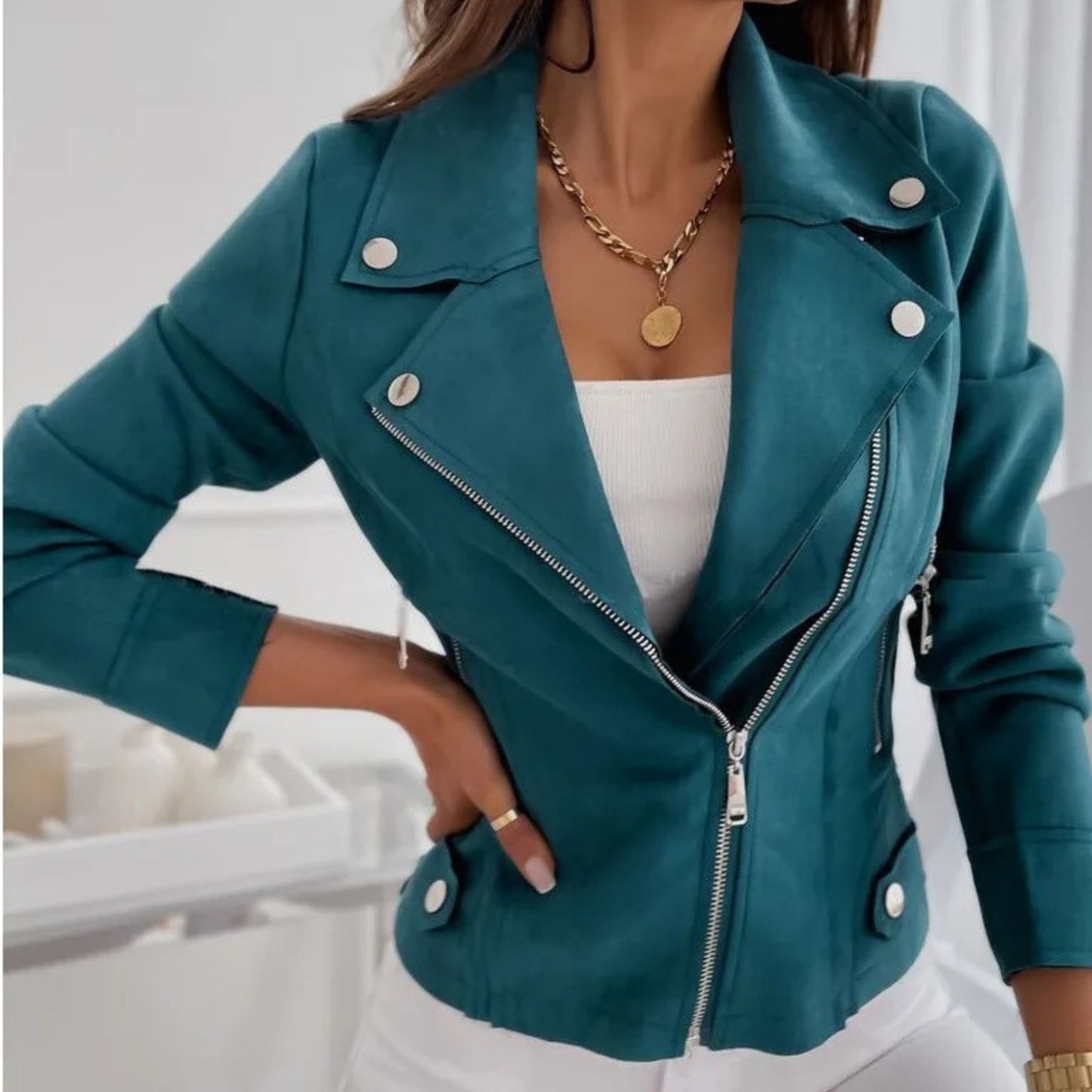 Abrielle | Dames Bikerjas | Zip-Up