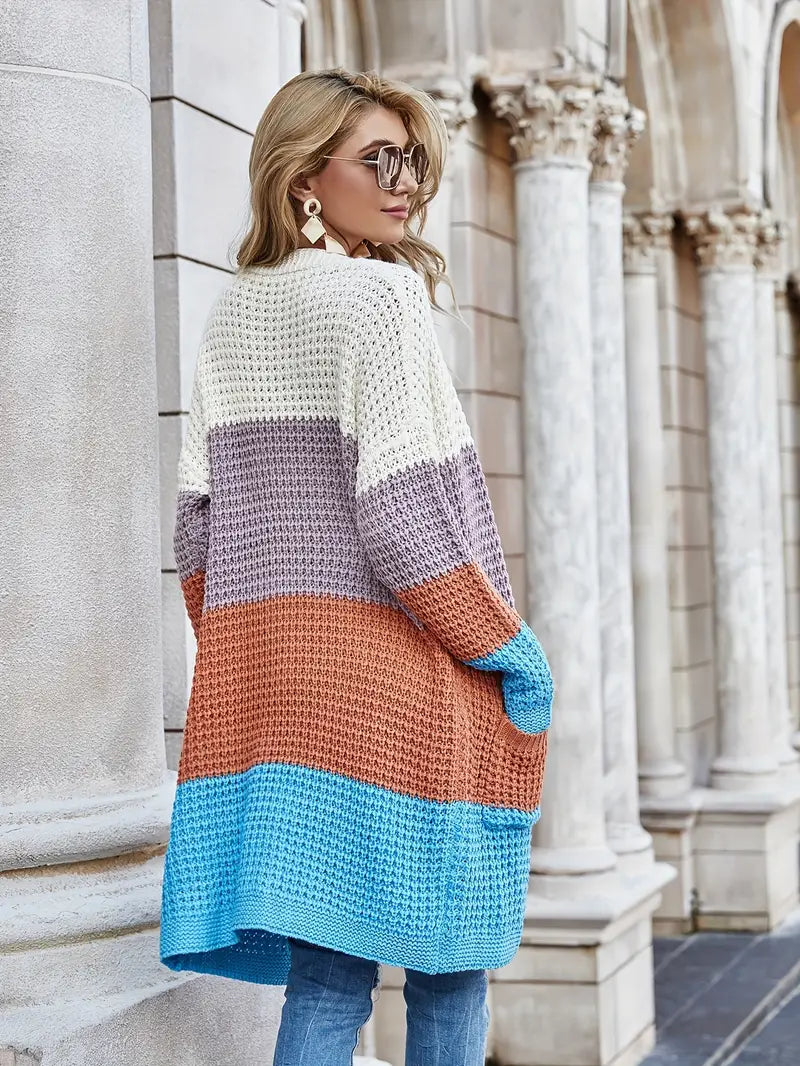 Nena | Lange Kleurblok Cardigan Dames