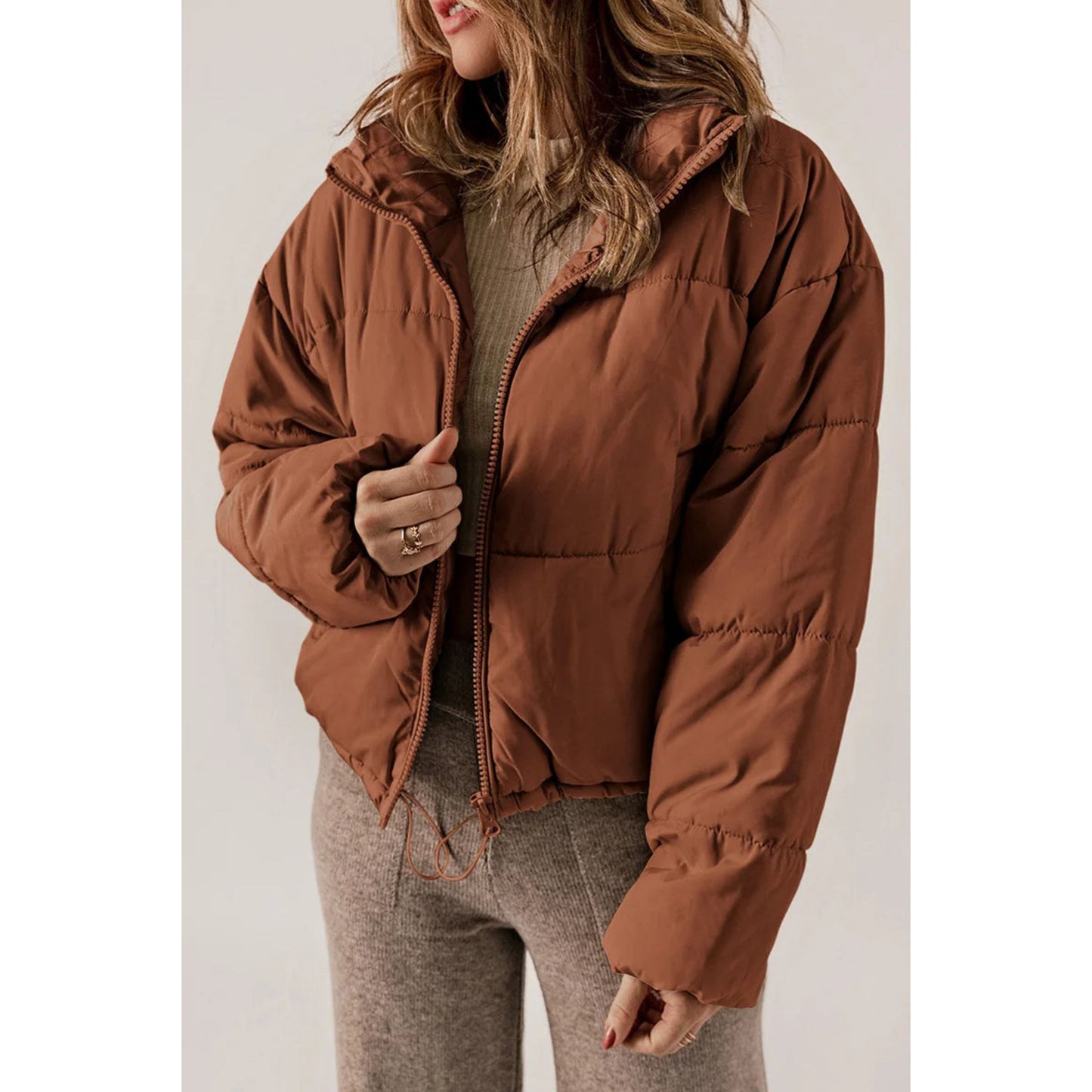 Everliese | Dames Puffer Jas | Cropped Zip Design