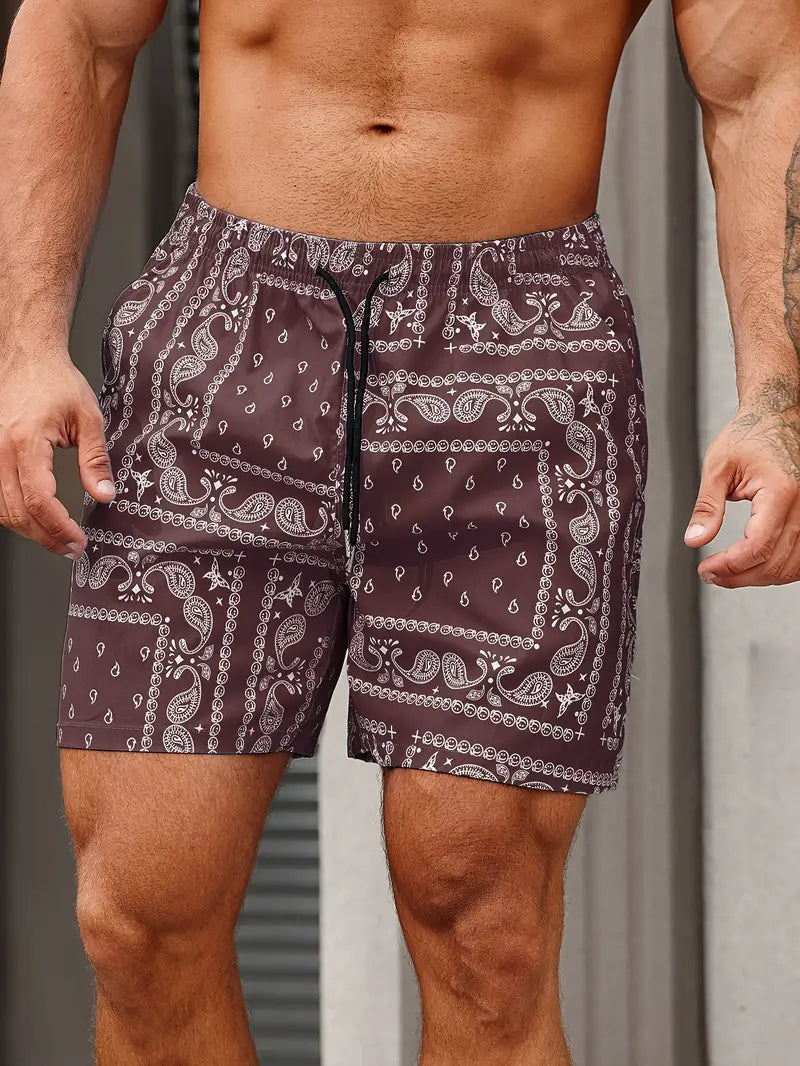 Heren Zwemshort – Sneldrogende Stof – Relaxte Pasvorm – Bandana Print – Mid-Lengte
