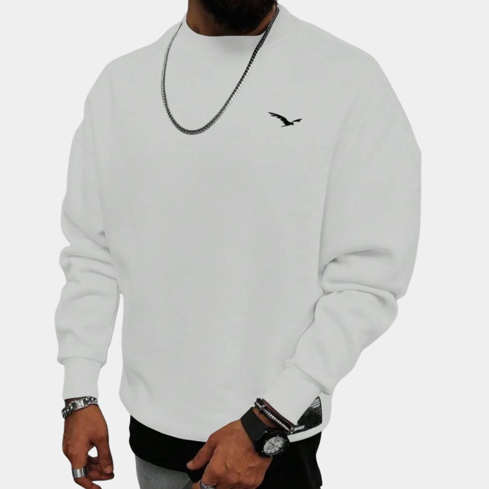 Heren Trui – Relaxed Fit – Cotton – Ronde Hals – Geribde Boorden – Geborduurd Detail