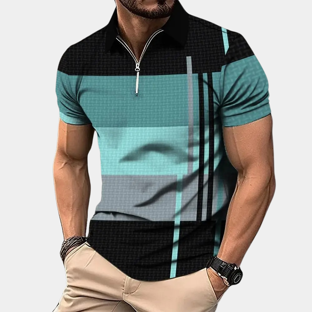 Heren polo shirt – Slank Pasvorm – Ritssluiting – Ademend materiaal – Modern patroon