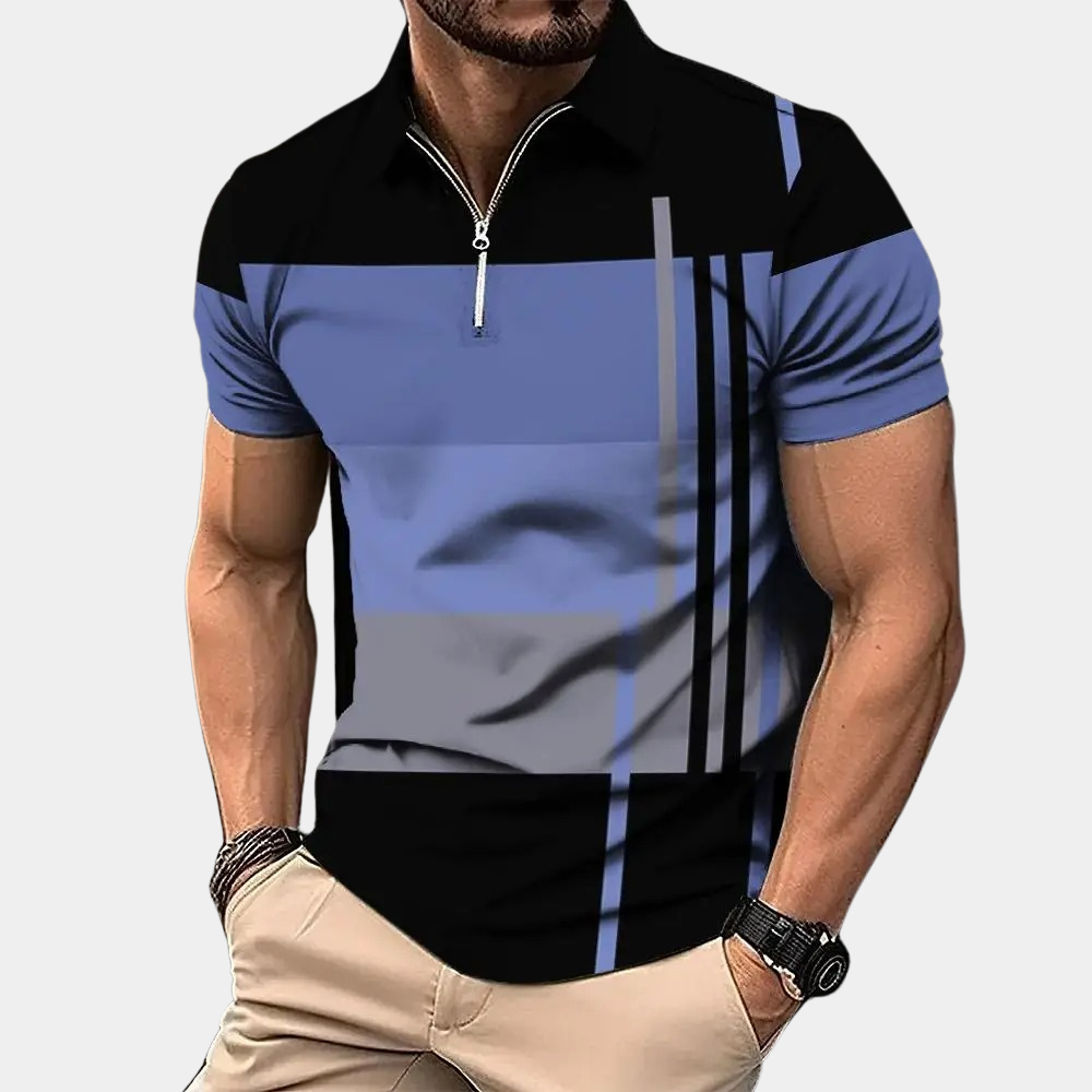 Heren polo shirt – Slank Pasvorm – Ritssluiting – Ademend materiaal – Modern patroon
