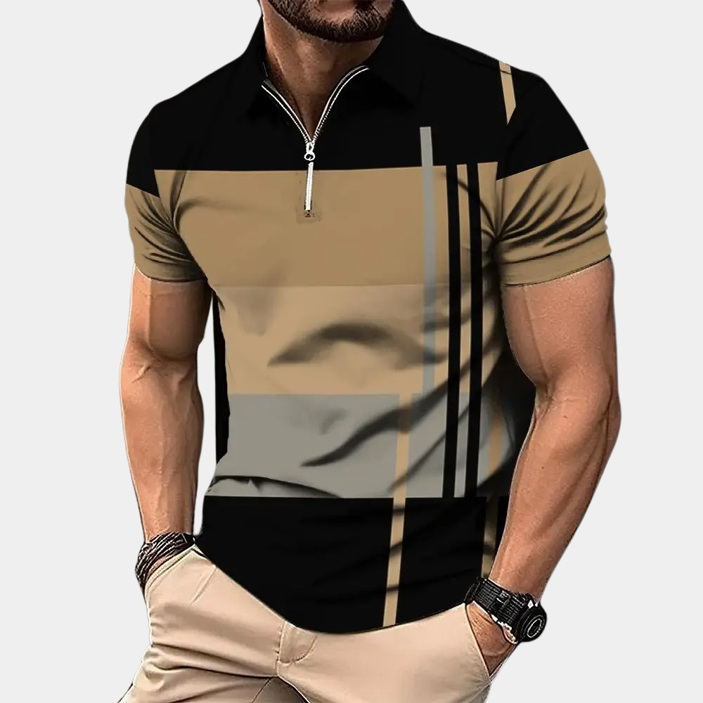 Heren polo shirt – Slank Pasvorm – Ritssluiting – Ademend materiaal – Modern patroon