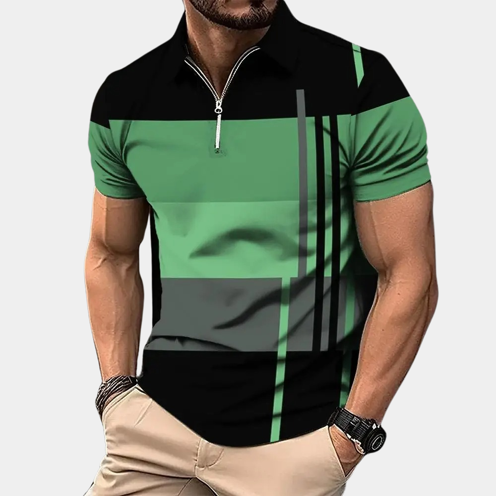 Heren polo shirt – Slank Pasvorm – Ritssluiting – Ademend materiaal – Modern patroon