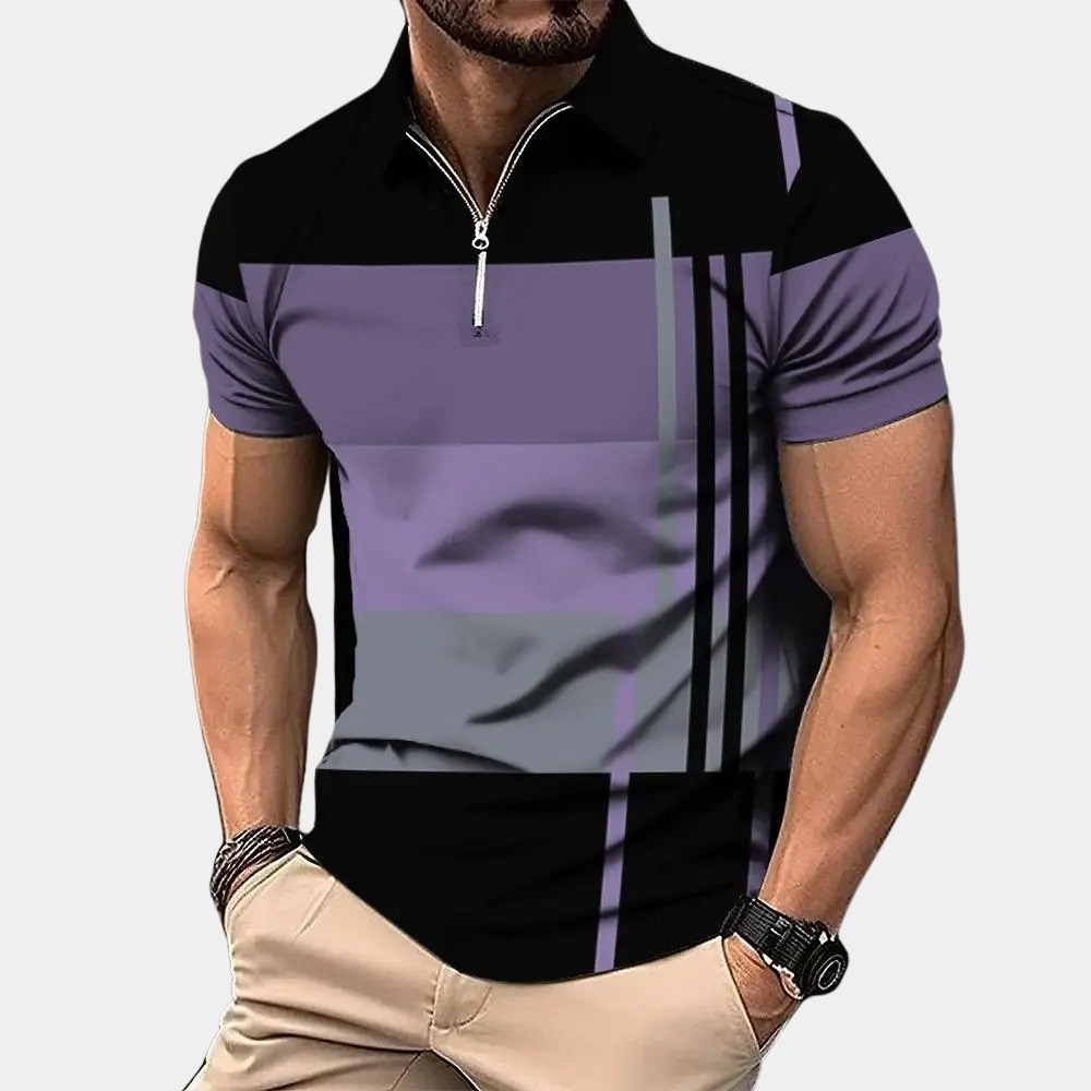 Heren polo shirt – Slank Pasvorm – Ritssluiting – Ademend materiaal – Modern patroon