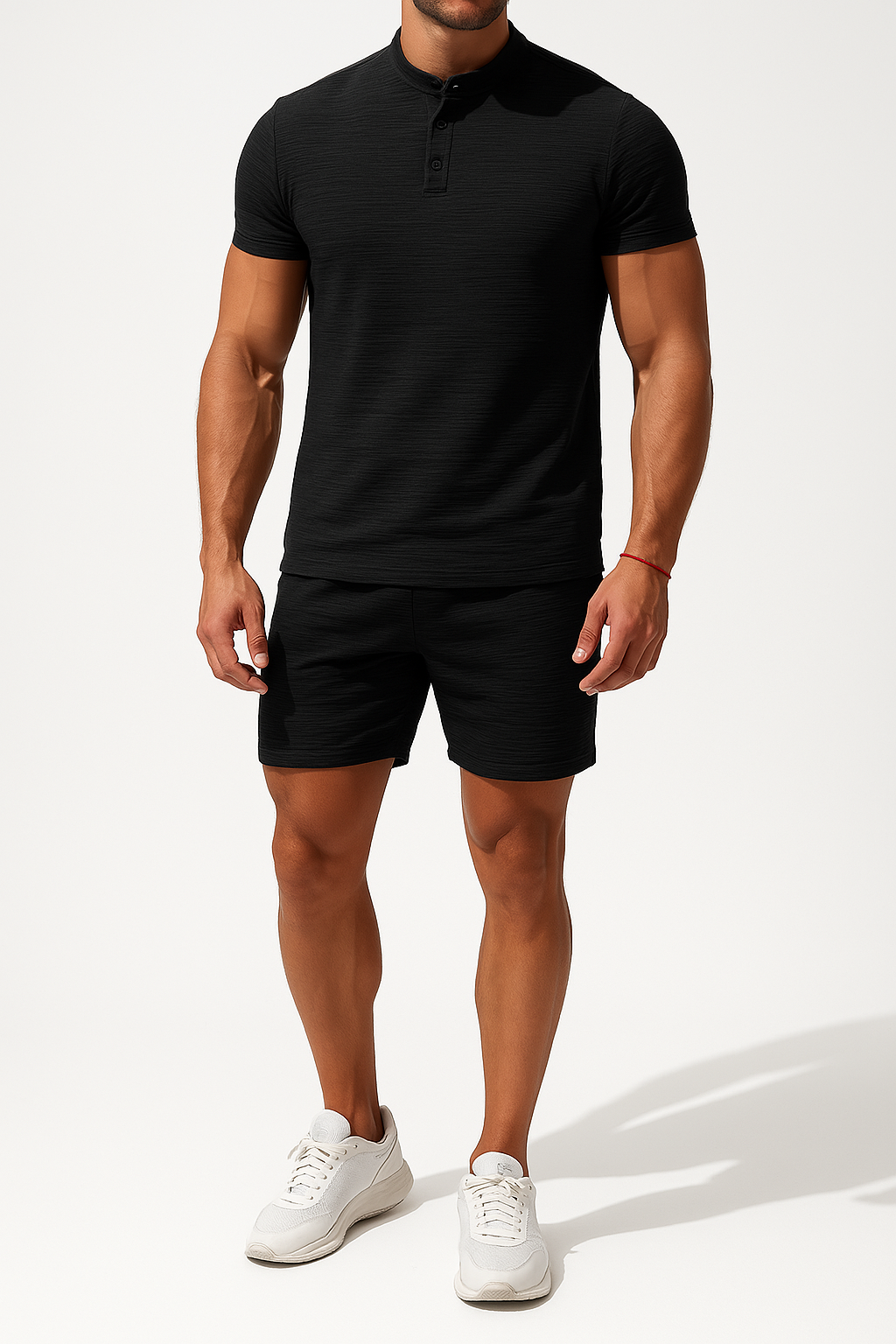 Heren Set – Linnen Katoen – Slim Fit Henley Shirt & Relaxte Korte Broek