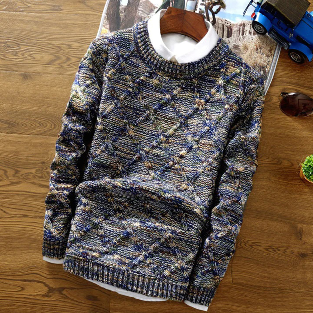 Heren trui – Regular fit – Chunky knit – Ruitpatroon – Zachte katoenmix