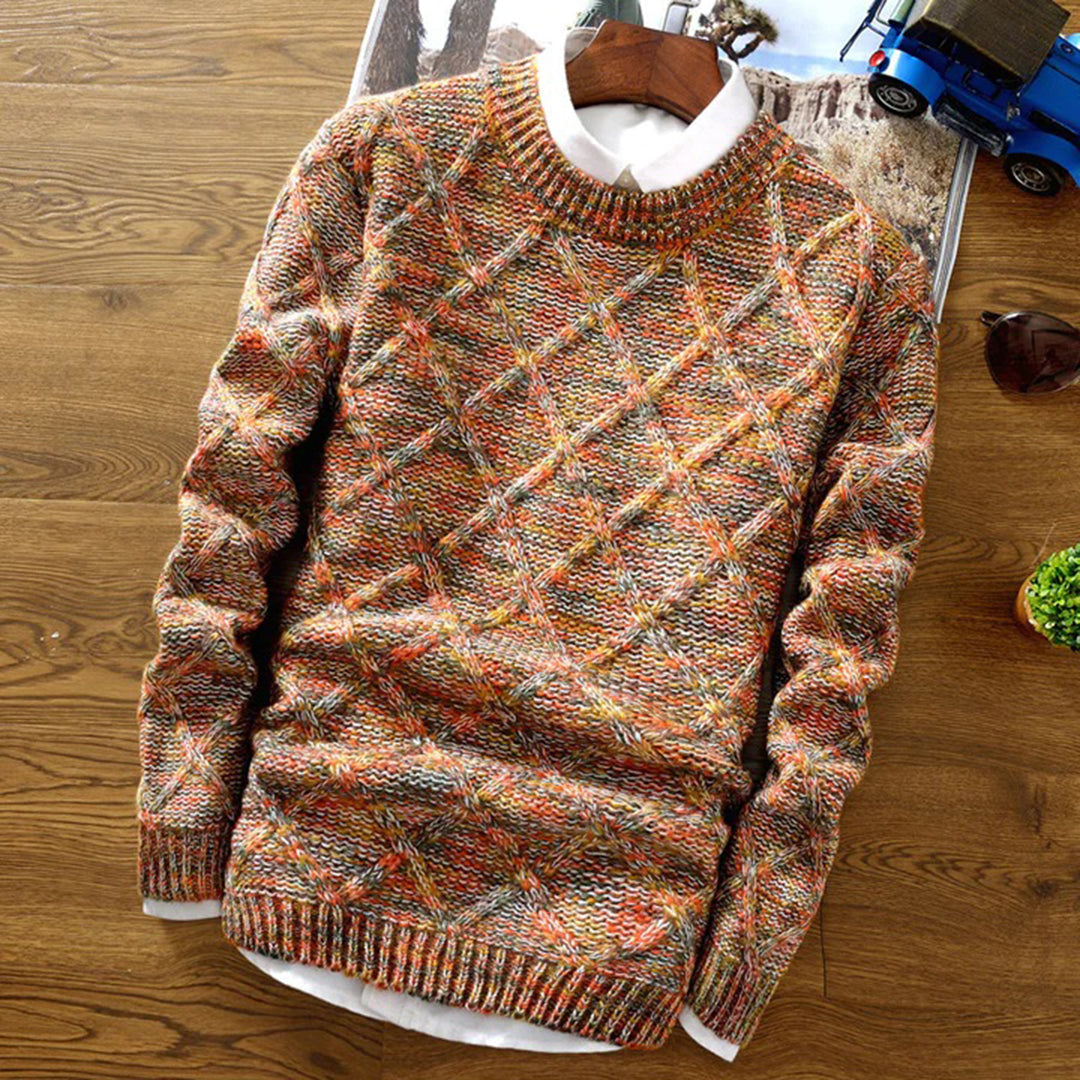 Heren trui – Regular fit – Chunky knit – Ruitpatroon – Zachte katoenmix